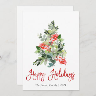 Cartes Pour Fêtes Annuelles Aquarelle Holly Berry Noël Arbre Salutation