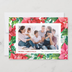 Cartes Pour Fêtes Annuelles Aquarelle Holly et Poinsettia Photo Noël