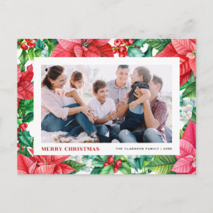 Cartes Pour Fêtes Annuelles Aquarelle Holly et Poinsettia Photo Noël