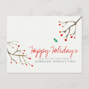 Cartes Pour Fêtes Annuelles Aquarelle Holly Foliage   Salutations
