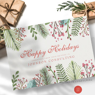 Cartes Pour Fêtes Annuelles Aquarelle Holly Foliage Salutations
