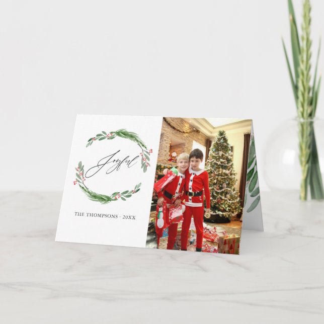 Cartes Pour Fêtes Annuelles Aquarelle Holly Jolly Photo de Noël (Devant)