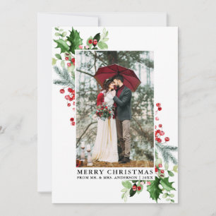 Cartes Pour Fêtes Annuelles Aquarelle Holly Noël Vert Mariage Photo