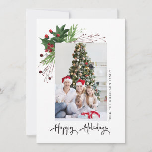 Cartes Pour Fêtes Annuelles Aquarelle Holly Photo Famille Joyeux Vacances