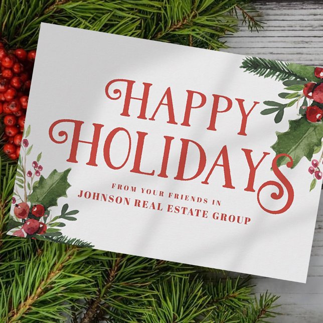 Cartes Pour Fêtes Annuelles Aquarelle Holly | Salutations (Créateur téléchargé)