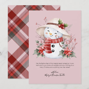 Cartes Pour Fêtes Annuelles Aquarelle homme de neige avec Holly