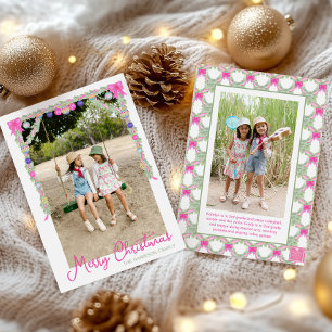 Cartes Pour Fêtes Annuelles Aquarelle Hot Rose Bows Garland Photo de Noël