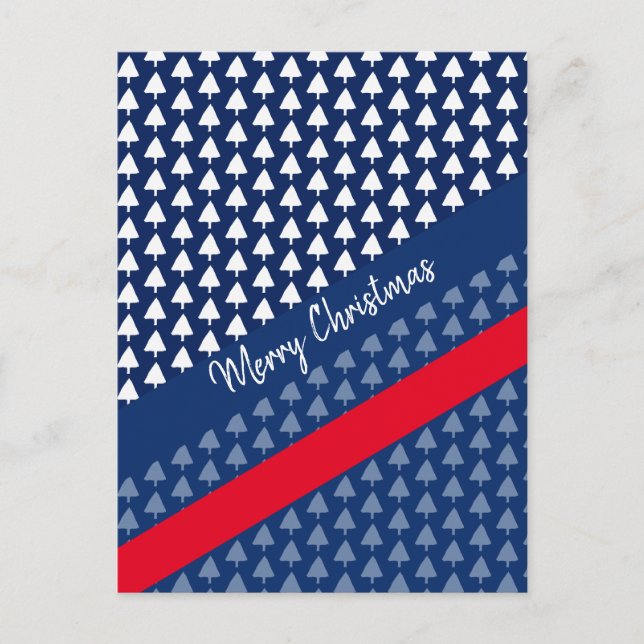 Cartes Pour Fêtes Annuelles Aquarelle Indigo Blue White Red Winter Tree (Devant)