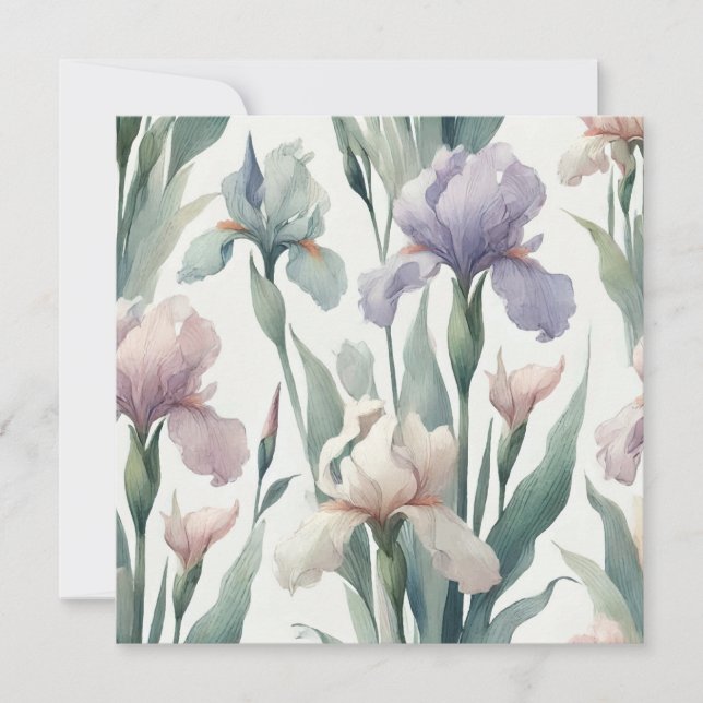 Cartes Pour Fêtes Annuelles Aquarelle Irises Design d'impression (Devant)