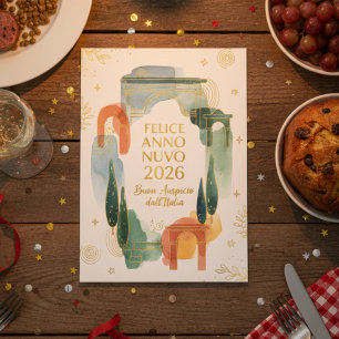 Cartes Pour Fêtes Annuelles Aquarelle italienne Arche Felice Anno Nuovo 2026