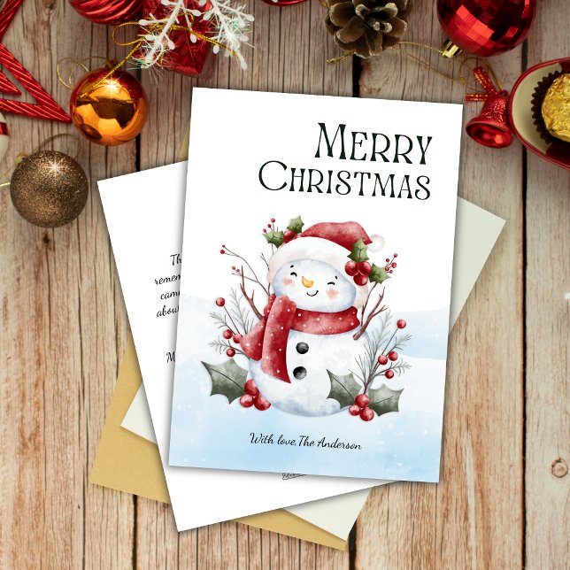 Cartes Pour Fêtes Annuelles Aquarelle Jote Snowman Fleur Noël (Créateur téléchargé)