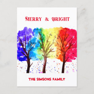 Cartes Pour Fêtes Annuelles Aquarelle Joyeux et Arbre de Noël brillant