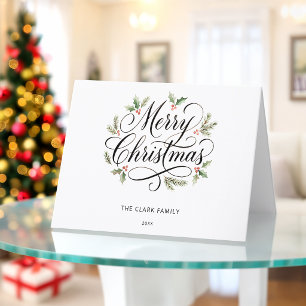 Cartes Pour Fêtes Annuelles Aquarelle Joyeux Noël Écriture Botanique