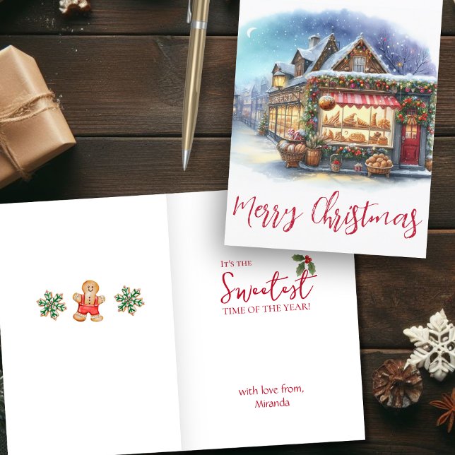 Cartes Pour Fêtes Annuelles Aquarelle Joyeux Noël hiver Scène pliée (Créateur téléchargé)