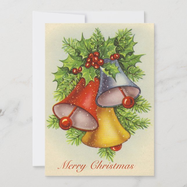 Cartes Pour Fêtes Annuelles Aquarelle Joyeux Noël Holly Rouge Jaune Bell (Devant)