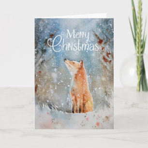 Cartes Pour Fêtes Annuelles Aquarelle Joyeux Noël Loup de neige Woodland
