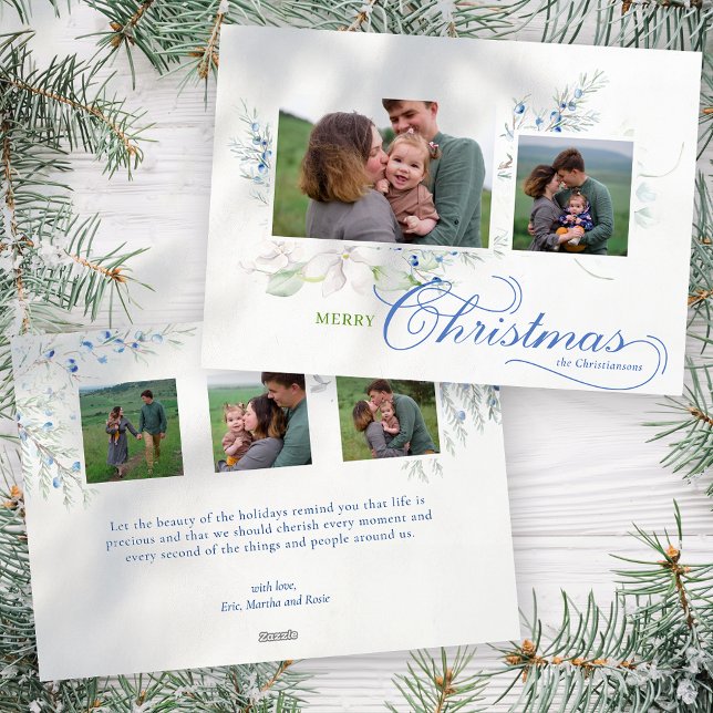 Cartes Pour Fêtes Annuelles Aquarelle Joyeux Noël Script Juniper Photo (Créateur téléchargé)
