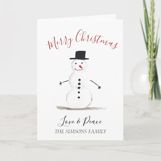 Cartes Pour Fêtes Annuelles Aquarelle Joyeux Noël Snowman (Devant)