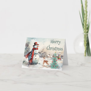 Cartes Pour Fêtes Annuelles Aquarelle Joyeux Noël Snowman