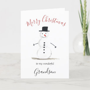Cartes Pour Fêtes Annuelles Aquarelle Joyeux Noël Snowman Grandson