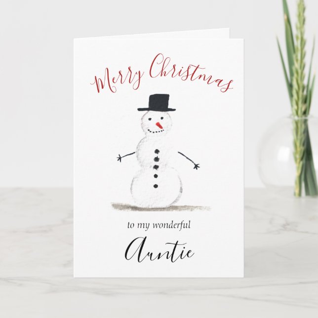 Cartes Pour Fêtes Annuelles Aquarelle Joyeux Noël Snowman Tante (Devant)
