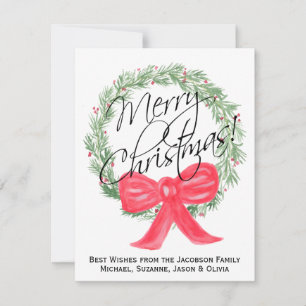 Cartes Pour Fêtes Annuelles Aquarelle Joyeux pin de Noël Wirlande photo Retour