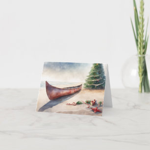Cartes Pour Fêtes Annuelles Aquarelle Kayak sur la plage à Noël
