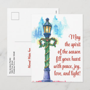 Cartes Pour Fêtes Annuelles Aquarelle Lampe Post Festif Noël