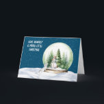 Cartes Pour Fêtes Annuelles Aquarelle Lapin de Noël et Snowman<br><div class="desc">Joli bonhomme de neige aquarelle dans un globe de neige avec des pins et un lapin curieux avec des flocons de neige sur un arrière - plan du ciel bleu. La couleur Arrière - plan peut être modifiée. Tout le texte est modifiable.</div>