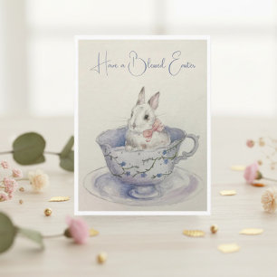 Cartes Pour Fêtes Annuelles Aquarelle Lapin de Pâques en Teacup