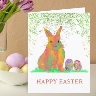 Cartes Pour Fêtes Annuelles Aquarelle Lapin de Pâques Mignon & Œufs