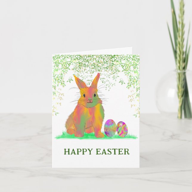 Cartes Pour Fêtes Annuelles Aquarelle lapin et oeufs Joyeux Pâques (Devant)