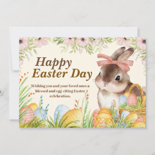 Cartes Pour Fêtes Annuelles Aquarelle Lapin floral avec noeud Jour de Pâques j