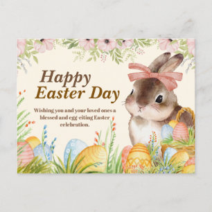 Cartes Pour Fêtes Annuelles Aquarelle Lapin floral avec un nœud Jour de Pâques
