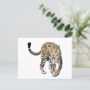Cartes Pour Fêtes Annuelles aquarelle léopard jungle chat animal peint vert