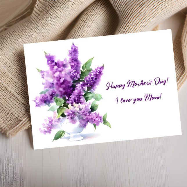 Cartes Pour Fêtes Annuelles Aquarelle Lilac Elégante Joyeuse Fête des Mères (Créateur téléchargé)