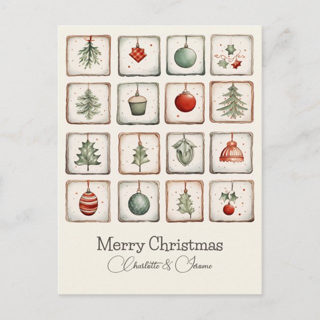 Cartes Pour Fêtes Annuelles Aquarelle Lineart Motif de Noël (Devant)