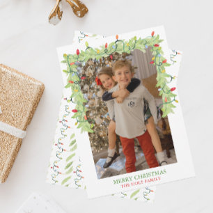 Cartes Pour Fêtes Annuelles Aquarelle lumières de Noël Garland Photo