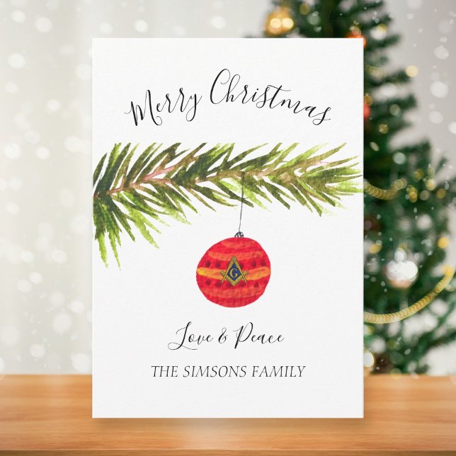 Cartes Pour Fêtes Annuelles Aquarelle maçonnique Freemason Joyeux Noël (Créateur téléchargé)