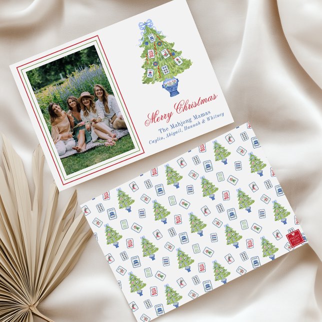 Cartes Pour Fêtes Annuelles Aquarelle Mahjong Christmas Tree Photo (Créateur téléchargé)