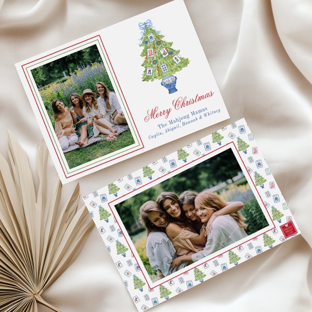 Cartes Pour Fêtes Annuelles Aquarelle Mahjong Christmas Tree Photo (Créateur téléchargé)