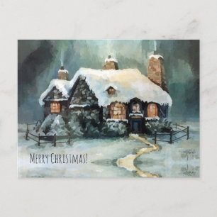 Cartes Pour Fêtes Annuelles Aquarelle Maison confortable Charming Village Mini