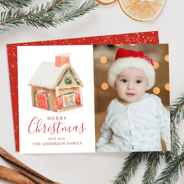 Cartes Pour Fêtes Annuelles Aquarelle Maison en pain d'épice Joyeux Noël Photo (Créateur téléchargé)