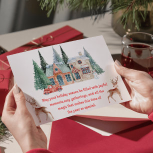 Cartes Pour Fêtes Annuelles aquarelle maison enneigée joyeux noël simple