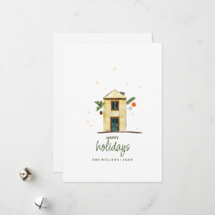 Cartes Pour Fêtes Annuelles Aquarelle Maison Joyeuses Fêtes Non-photo