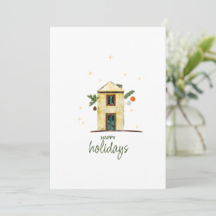 Cartes Pour Fêtes Annuelles Aquarelle Maison Joyeuses Fêtes Non-photo