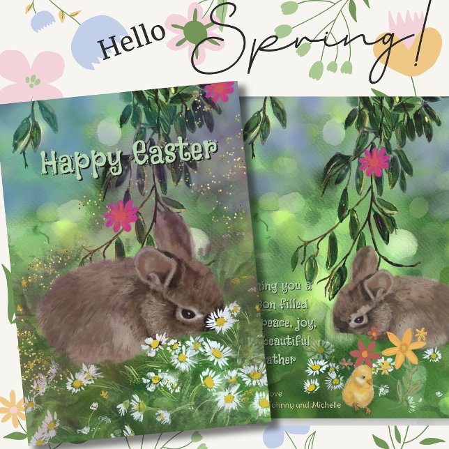 Cartes Pour Fêtes Annuelles Aquarelle marguerite lapin main peint (Watercolor Daisy Bunny Painted Holiday  )