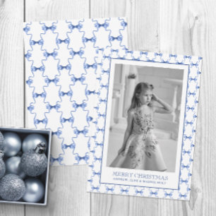 Cartes Pour Fêtes Annuelles Aquarelle Marine Blue Bows Photo de Noël