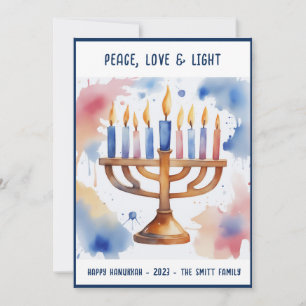 Cartes Pour Fêtes Annuelles Aquarelle Menorah Happy Hanoukka