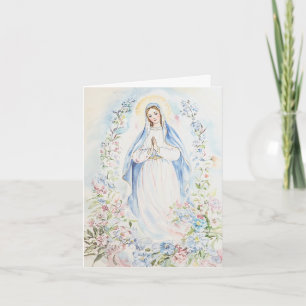 Cartes Pour Fêtes Annuelles Aquarelle Mère Marie Religieux Catholique Floral